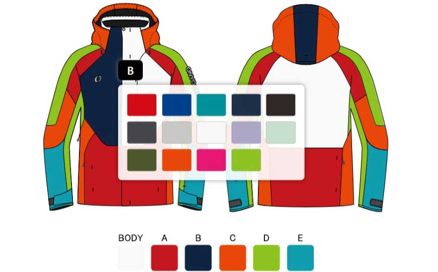 "ウェアのパーツを選ぶとカラーオーダーシミュレーションにカラーパレットが表示されます。/