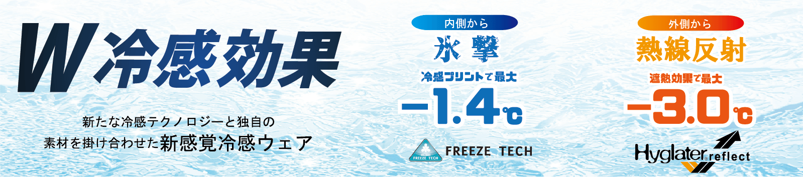 W冷感効果。新たな冷感テクノロジーと独自の素材を掛け合わせた新感覚冷感ウェア