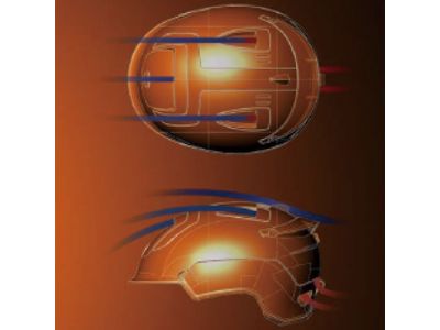 「ベンチュリ」システムは頭部の形状を有効に利用し、空気の吸入と蒸気の排出を早めます。内部のトンネル構造により、ヘルメット前部から後部の排出口へと空気を運びます。