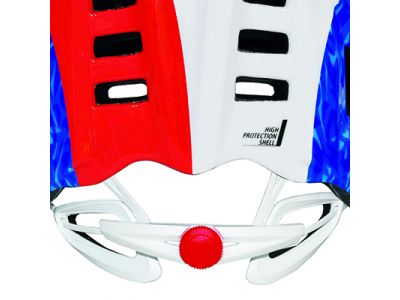 軽量性を追求したダイヤル式のフィットシステムです。ロールフィットシステムより50％軽量を実現しました。また、左右にあるパッドが首筋を心地よく包み込んで首回りへのストレスを軽減し、優れた安定性ももたらします。