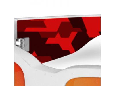 フレーム全体は光沢のあるホワイトカラーで内側にはカモ柄プリントを施している。