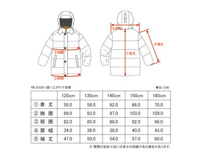 縫い上がり寸法表